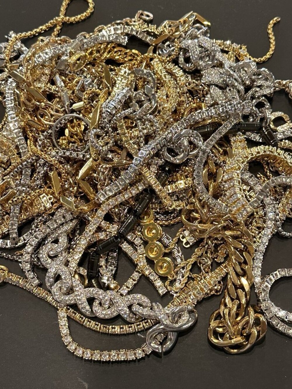 Broken Jewelry Chain Lot Rhinestone Gold Silver Tone Necklace Parts Repair Craft